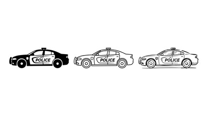 Police Interceptor Sedan Side View Icons: Solid, Outline, and Sketch Styles © BestFren