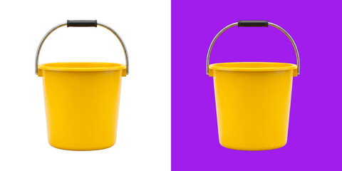 Bright yellow plastic bucket with metal handle for household cleaning chores © Ismotara