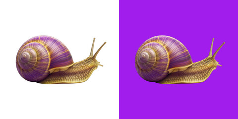 Detailed close up side view of a realistic garden snail moving slowly forward © Ismotara
