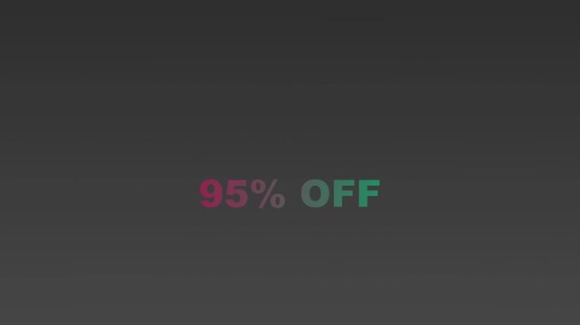 Bold digital sale discount text ninety five percent off glowing neon effect