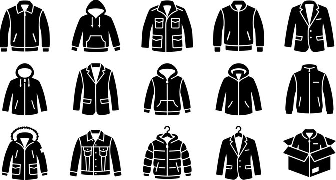 Set of various mens jackets and coats icons