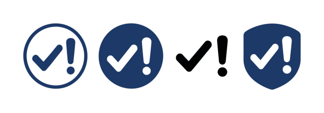 Collection of check mark and exclamation point icons in various designs