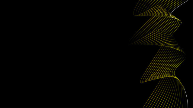 modern gold wireframe wave line abstract background with copy space, dark black backdrop for tech presentation, business banner and website header