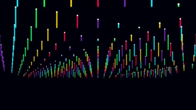 Colorful candlestick chart with vertical bars in dark background