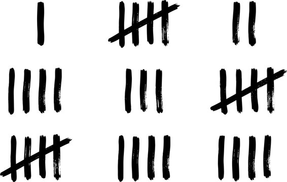 Set of handdrawn tally marks counting from one to five