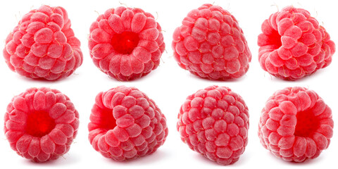Fresh raspberries isolated on white, set. Summer berry © New Africa