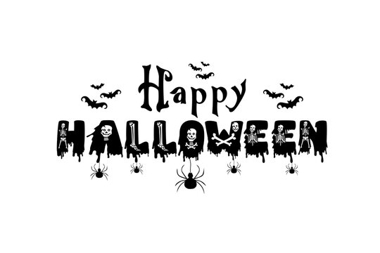 Happy halloween hand drawn lettering vector illustration.