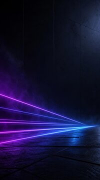 Neon Laser Light Rays on Dark Studio Floor Layout