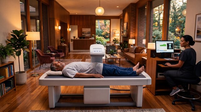 Mature Male Patient Undergoing Bone Density DEXA Scan