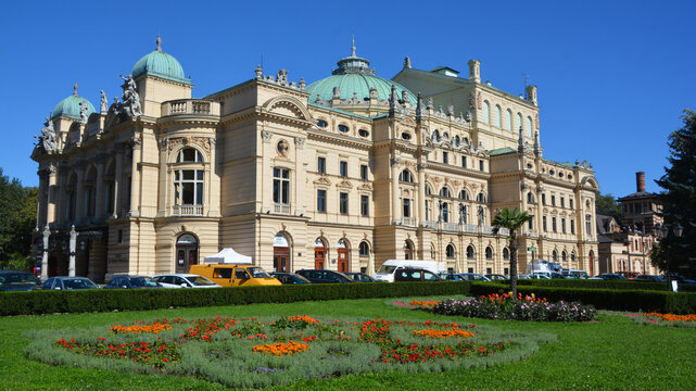 KRACOW POLAND: Baroque style theater built in 1892 in Cracow and continues to feature regular performances of plays and operas named after the great Romantic playwright Juliusz Slowacki