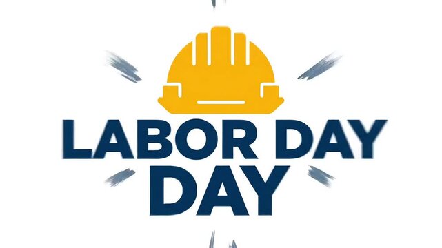 Labor day animated text featuring golden hard hat construction graphic with rhythmic motion effects in this professional digital video clip