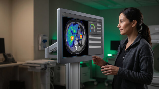 Clinician evaluates tracer imaging to guide targeted treatment