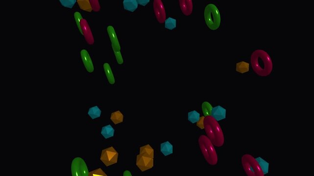 Colorful geometric shapes collection in dark background