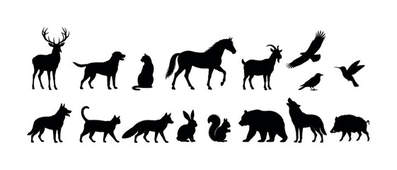 Obraz premium Collection of diverse animal silhouettes on a clean white background
