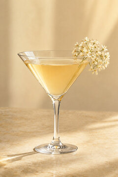 Elegant Elderflower Martini Cocktail with Delicate White Blossom Garnish