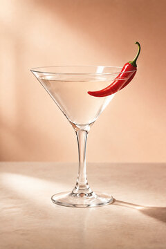 Spicy Chili Martini Cocktail with Fresh Red Chili Pepper Garnish