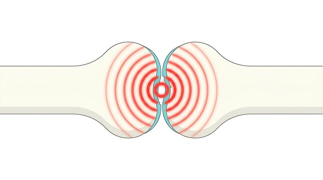 Medical illustration showing nerve signal transmission between two bone ends