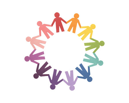 Circle of colorful paper people holding hands representing global png