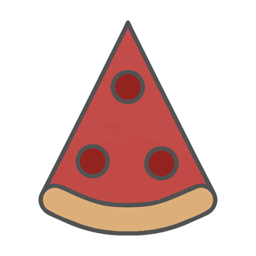 Minimalist linear pizza slice icon with pepperoni toppings, flat design style