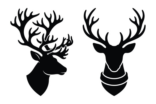 Stags head silhouettes with large antlers vector artwork wildlife portrait
