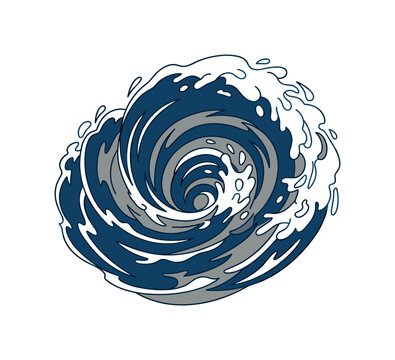 Stylized swirling ocean vortex wave with dark blue and gray tones