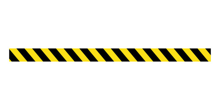 Yellow and black hazard warning tape strip with diagonal stripes