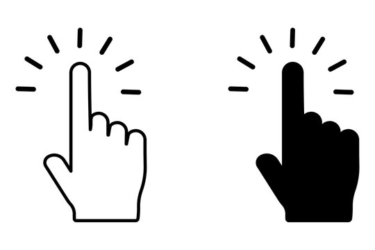 Black and white hand finger click icons set for computer mouse cursor and website touch interface