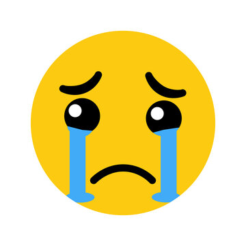 Crying yellow face emoji with tears streaming down