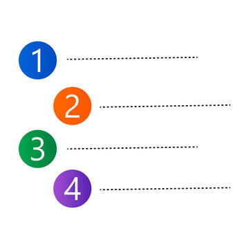 Colorful numbered list bullet points with lines for text on a clean design