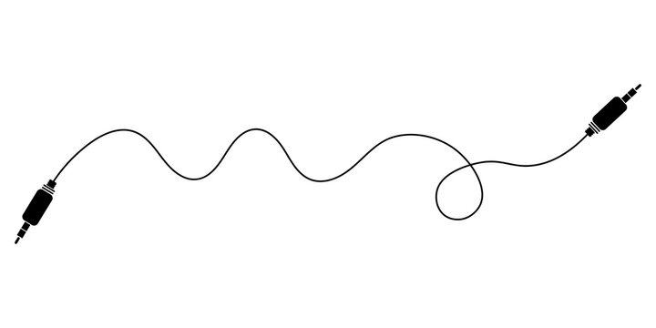 Black audio cable with two jack connectors on a simple wavy line
