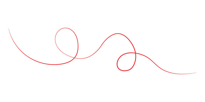 Abstract red thin wavy ribbon line swirl