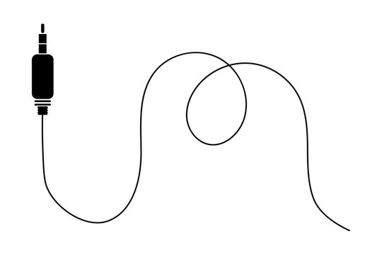 Black silhouette of an audio jack plug with a long coiled cable wire