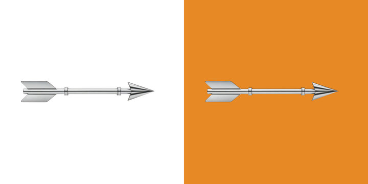 Metallic arrow design element with sharp pointed tip and feathered tail png