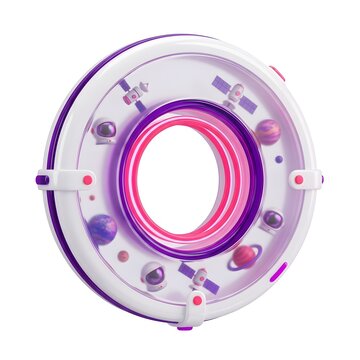 White and purple futuristic circular space toy with planets