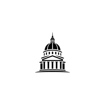 Classic government building dome architecture silhouette icon with historic building capitol building courthouse icon city hall landmark sign