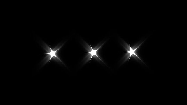 Sparkle twinkle glitter star effect animation in 4k loop, white doodle cartoon blinking stars with transparent alpha black background for festive overlays, night sky light effect