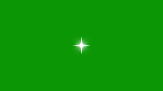 Sparkling white cartoon doodle star blinking graphics, flat vector glowing light, fast glitter twinkle movement, night sky festive overlay, green screen background video background in 4k video