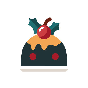 Flat 2D illustration of Christmas Pudding, clean vector illustration style, isolated on a white background.