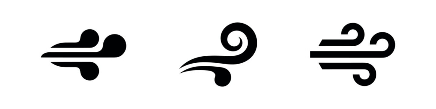 Wind Blow and Airflow Silhouette Icon Set
