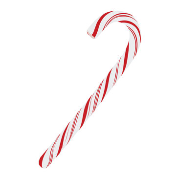 Minimalist Red Striped Candy Cane Vector Illustration. Christmas candy cane illustration isolated on white. Papermint candy clipart