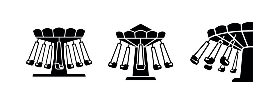 Set of black swing ride carousel icons on white background