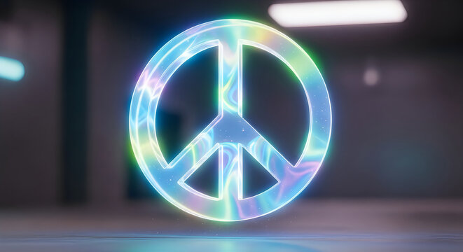 A glowing iridescent peace sign symbolizing unity and harmony for the celebration of international peace day events