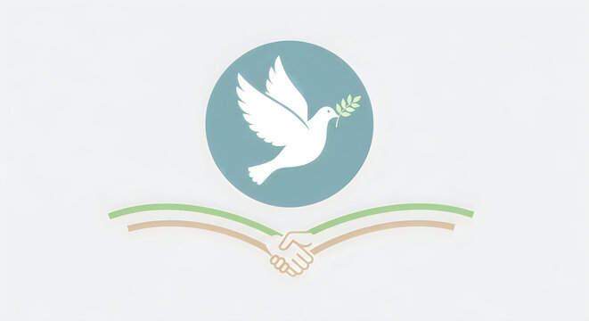 A minimalist graphic design celebrating international peace day featuring a white dove symbolizing global harmony and unity