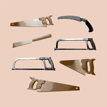 Hand saw and hacksaw tool vector illustration set for woodworking and metalworking.
