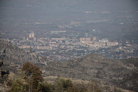 Khankendi, Azerbaijan - 28.10.2024: Scenic View of Khankendi City, Azerbaijan: A Glimpse of the City Nestled Amidst the Mountains