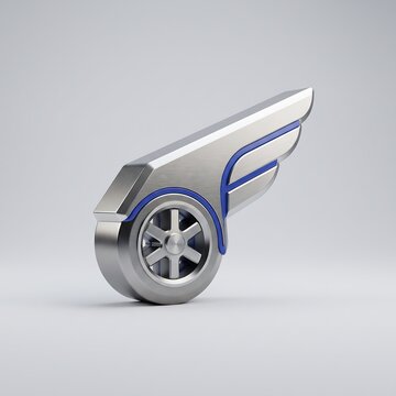 Metallic winged wheel fast delivery icon isolated on clean studio background 3D render