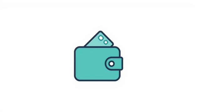 A simple teal wallet with a card sticking out on a white background