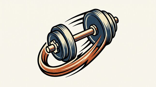 Vintage dumbbell illustration with motion lines for fitness gym emblem or sports logo design