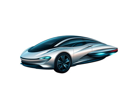 Sleek, silver, futuristic car with glowing blue underglow and aerodynamic shape