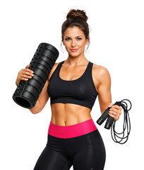Fototapeta premium PNG Fitness woman with exercise equipment